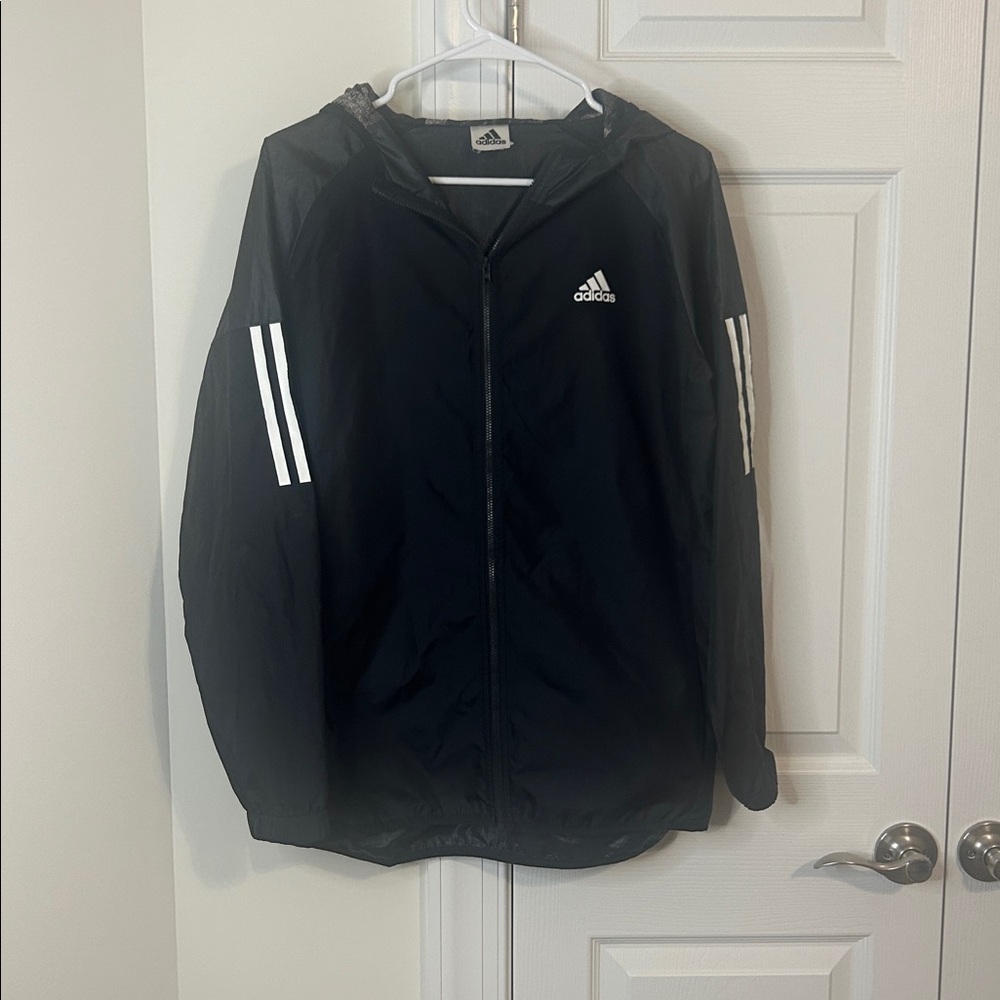 Adidas Kid’s Size XL Black Windbreaker with White Accents